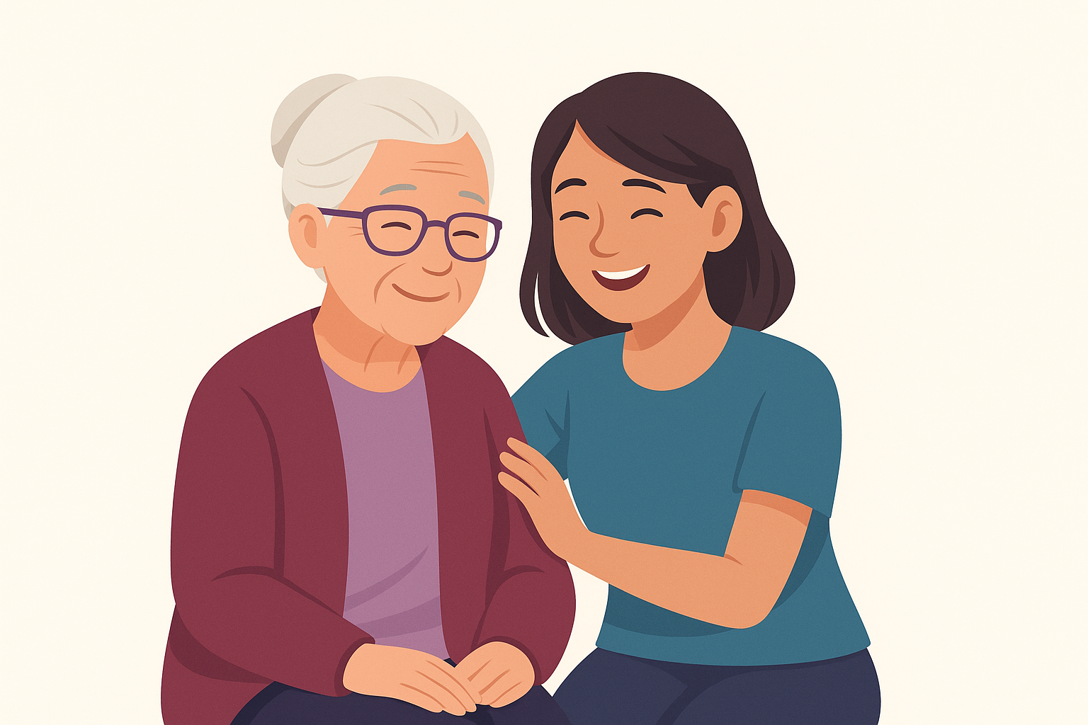 A friendly companion chatting with a senior